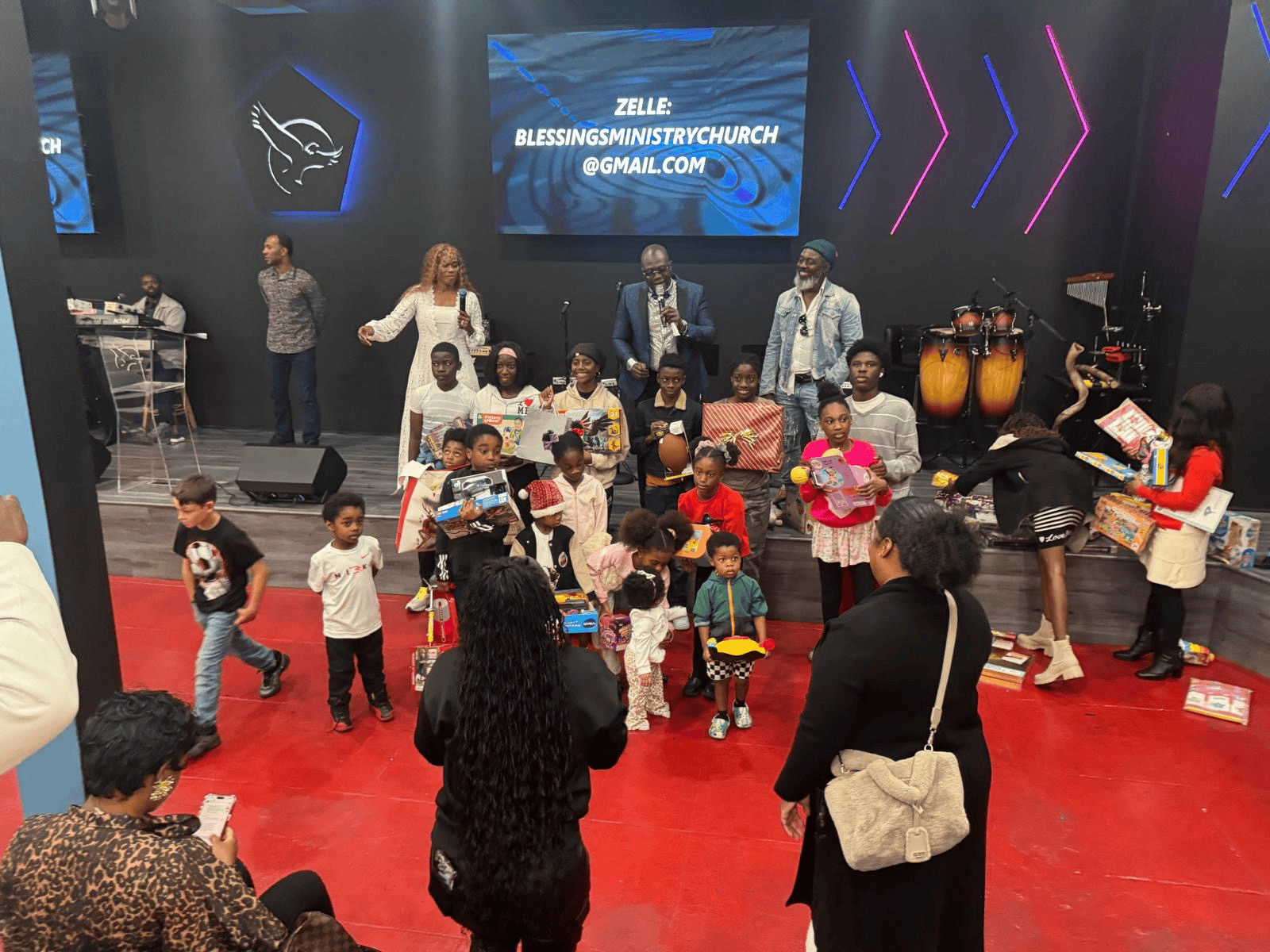 Children and families during a Blessings Ministry Church outreach event